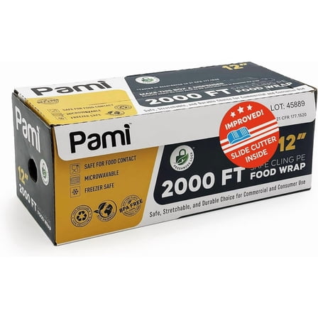 PAMI Clear Plastic Wrap 12" X 2000ft Saran Wrap with Dispenser Box for Home and Commercial Food Wrap, BPA-Free