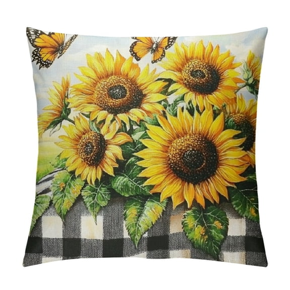 Patifu Sunflower Pillow Covers Spring Summer Floral Decorative Throw Pillow Case Black and White Buffalo Plaid Cushion Cover Home Decor for Bedroom Sofa Living Room Couch Chair Outdoor 12x12in