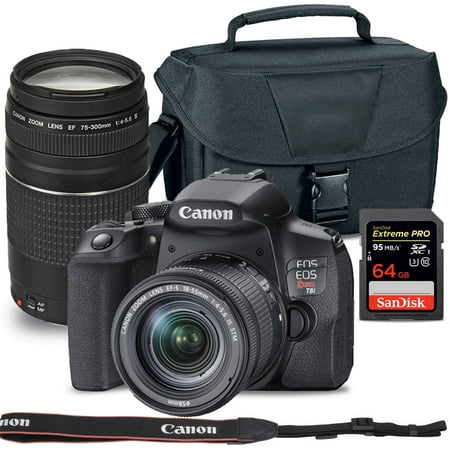 Image of Canon EOS Rebel T8i with 18-55mm + 75-300mm III + Large Carry Case + Sandisk Extreme Pro 64GB Bundle
