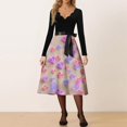 thumbnail image 2 of Valentine Day Dress for Women 1950S Retro Long Sleeve V-Neck Cocktail Dresses with Belt Love Heart Printing A-Line Dress 2026 Purple Pink L, 2 of 5