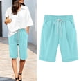 thumbnail image 3 of cocolona Womens Summer Casual Linen Beach Shorts Elastic Waist Drawstring Wide Leg Knee Length Shorts with Pocket, 3 of 5