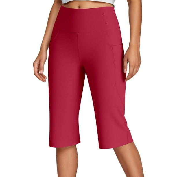 WILLBEST Pantalones Capri de Verano de Cintura Alta para Mujer, Cómodos, Elásticos, de Color Puro, Informales, para Uso Diario con Camisetas. Mediana