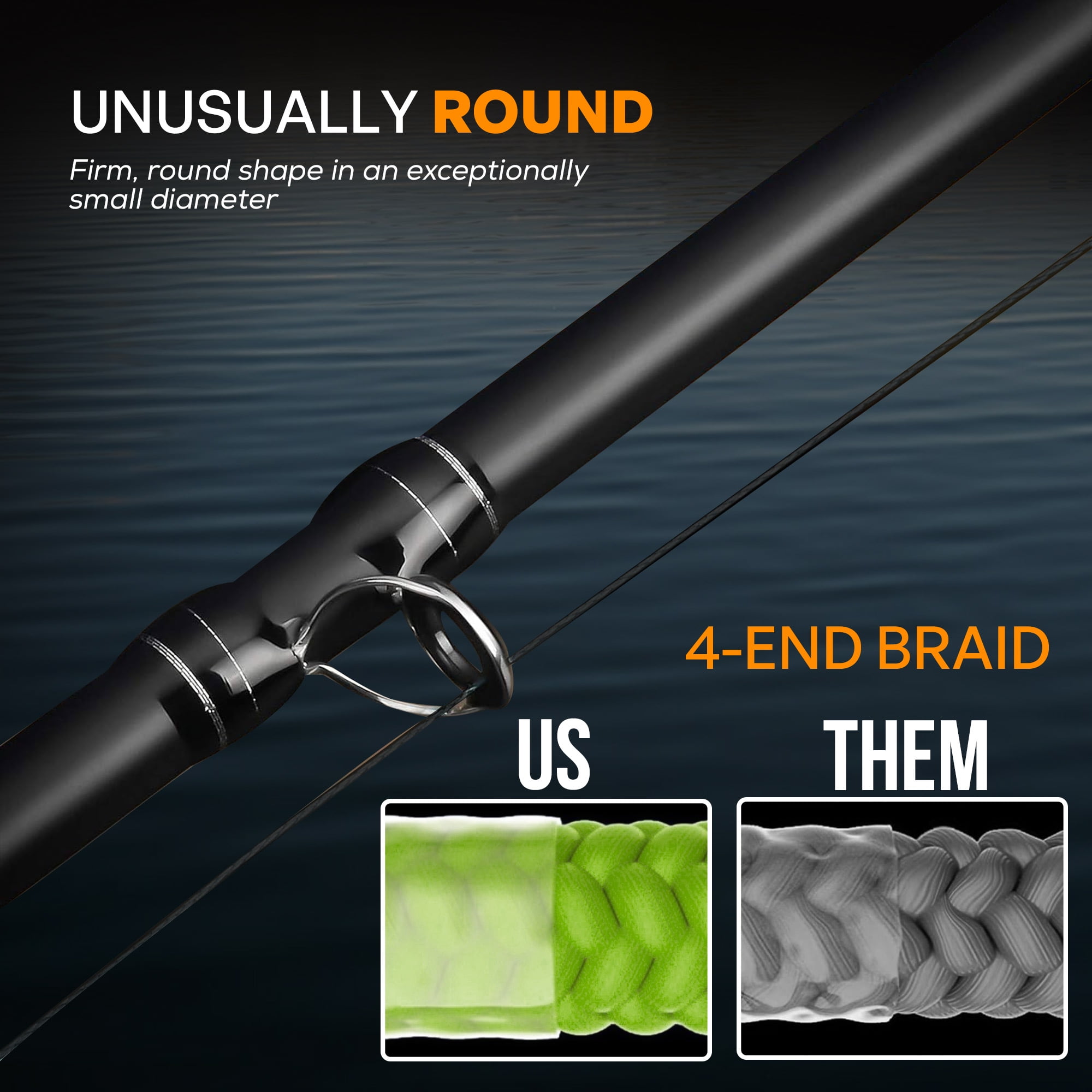 FINS Braids Pitch Black No Fade No Twist Bass Angling Round 4-End Braided Fishing Line 10 lb 500 Yd