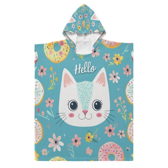 Kid Hooded Beach Towel Bath Poncho Towels Soft Absorbent Quick Dry for Boy Girl Hello Cat Face S