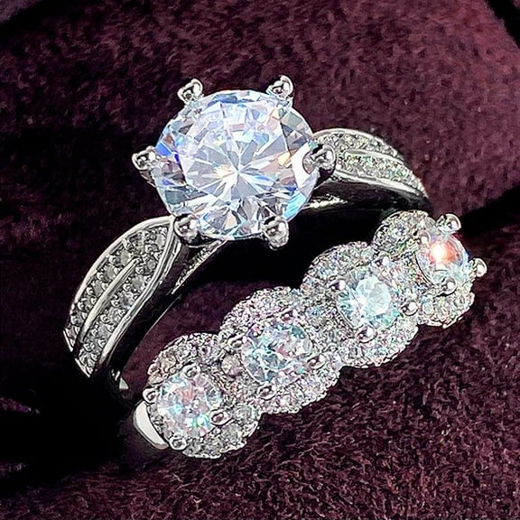 PULABO 2pcs His and Hers Wedding Ring Sets Couples Engagement Rings Women and Men 925 Sterling Silver AAA Cubic Zirconia Valentine's Day Gift