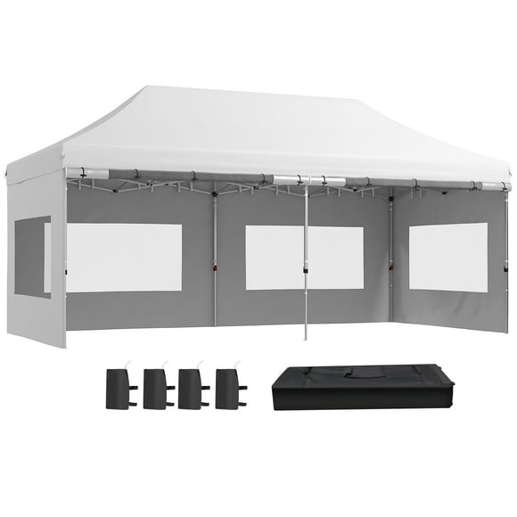 Outsunny 20' x 10' Pop-Up Canopy Instant Tent Shelter w/ Roller Bag, White