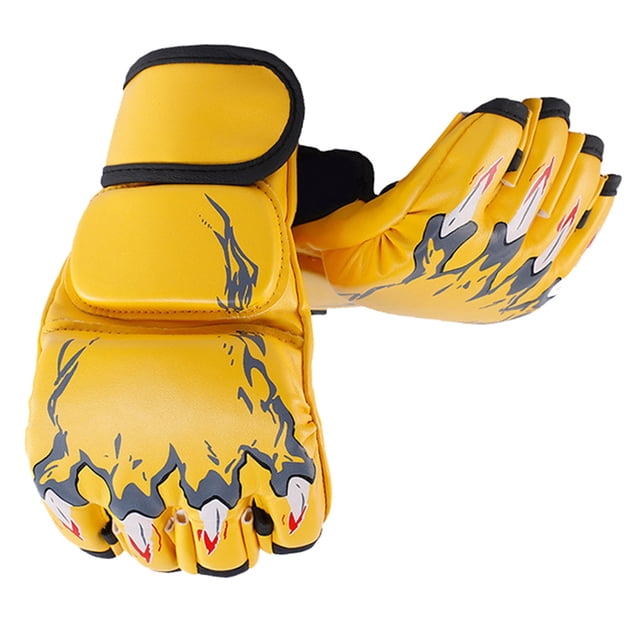 Gants de Boxe Demi-Doigt Gants de Kickboxing Demi-Doigt avec Bracelet Réglable pour Hommes Femmes Style Griffe de Tigre Jaune, Demi-Doigt Gants de Boxe Demi-Doigt pour Femmes