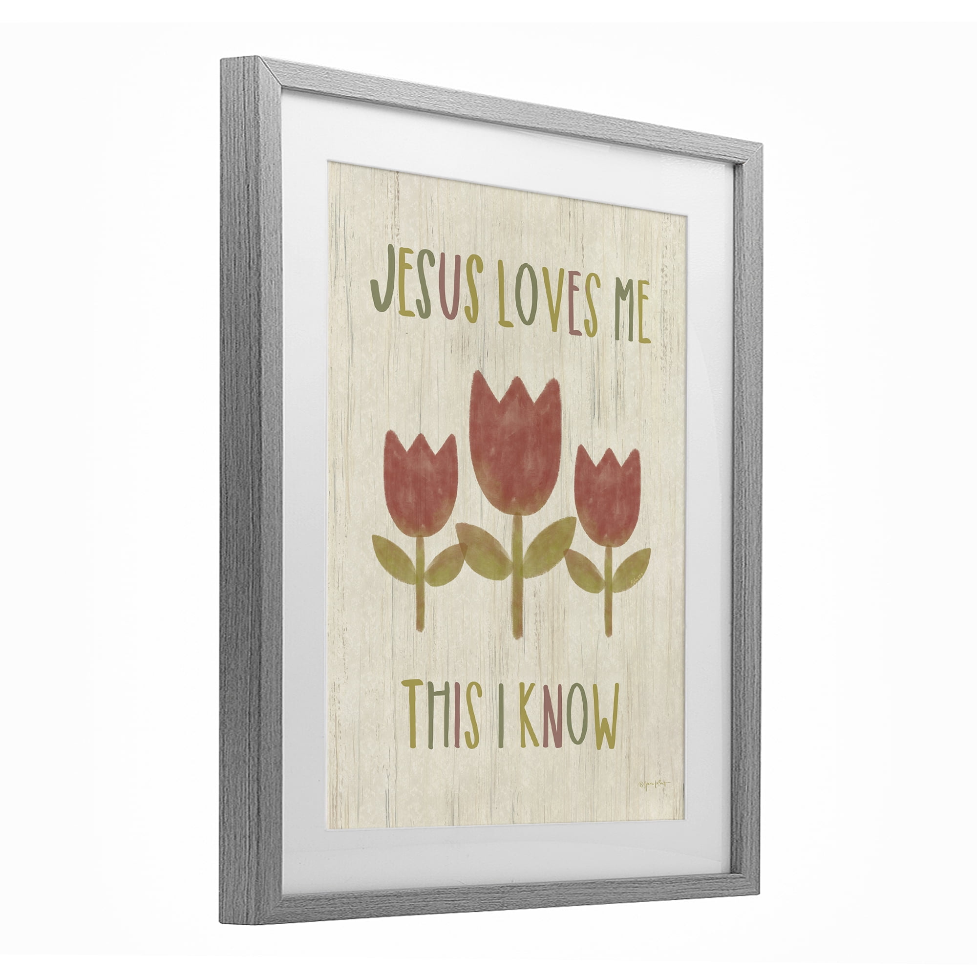 Stupell Industries Jesus Loves Me This I Know Gray Framed Print Under Glass, design by Annie LaPoint