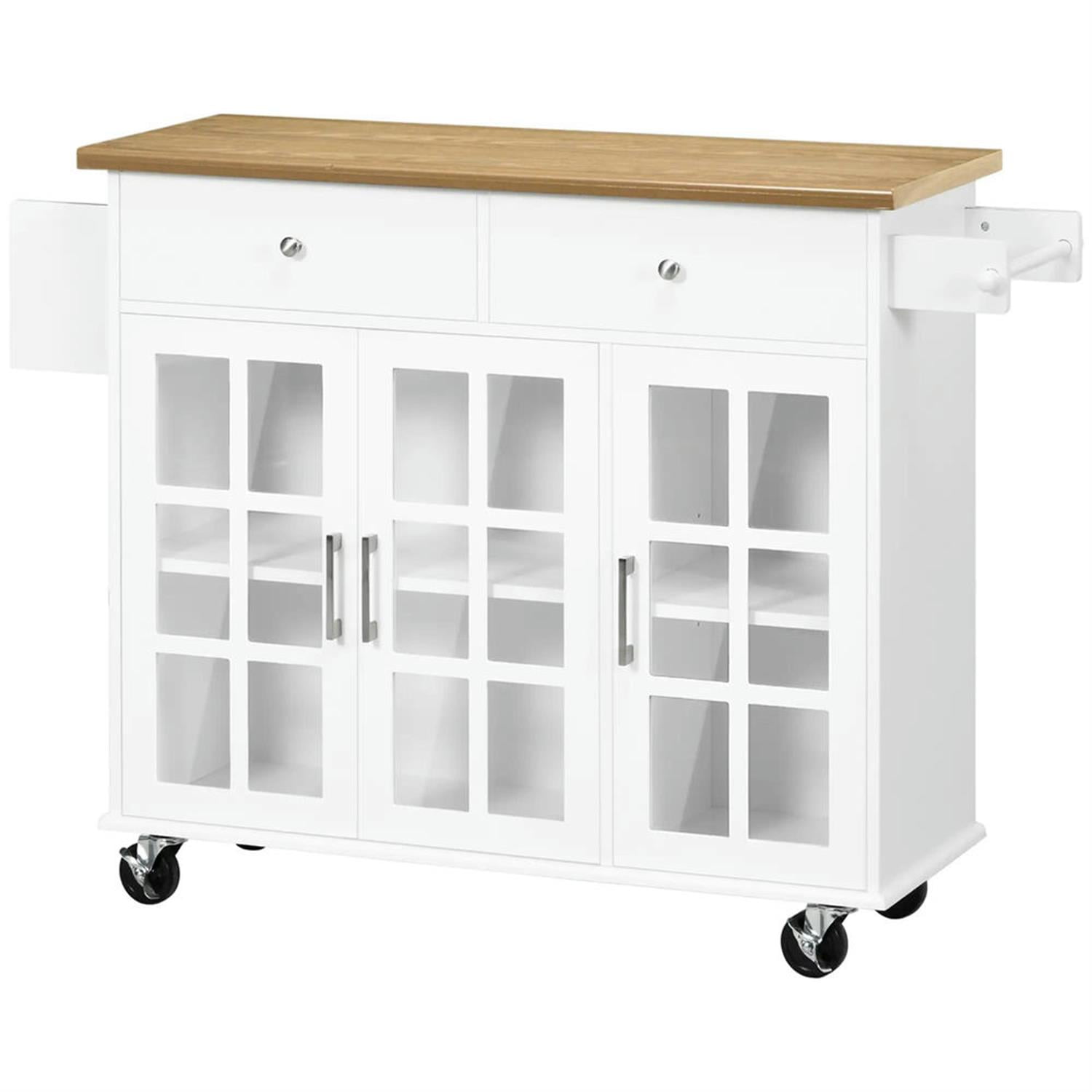Demi Bonn 38" Kitchen Island Cart on Wheels with Storage, Rolling Dining Room Serving Utility Carts Mobile Movable with Wood Top and Drawer for Dining Room, White