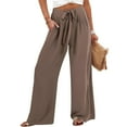 thumbnail image 2 of Bovemsi Women's Casual Pants Flowy Linen Women Wide Leg Tie Knot Loose Beach High Waisted Trousers With Pockets Beach Trousers, 2 of 6