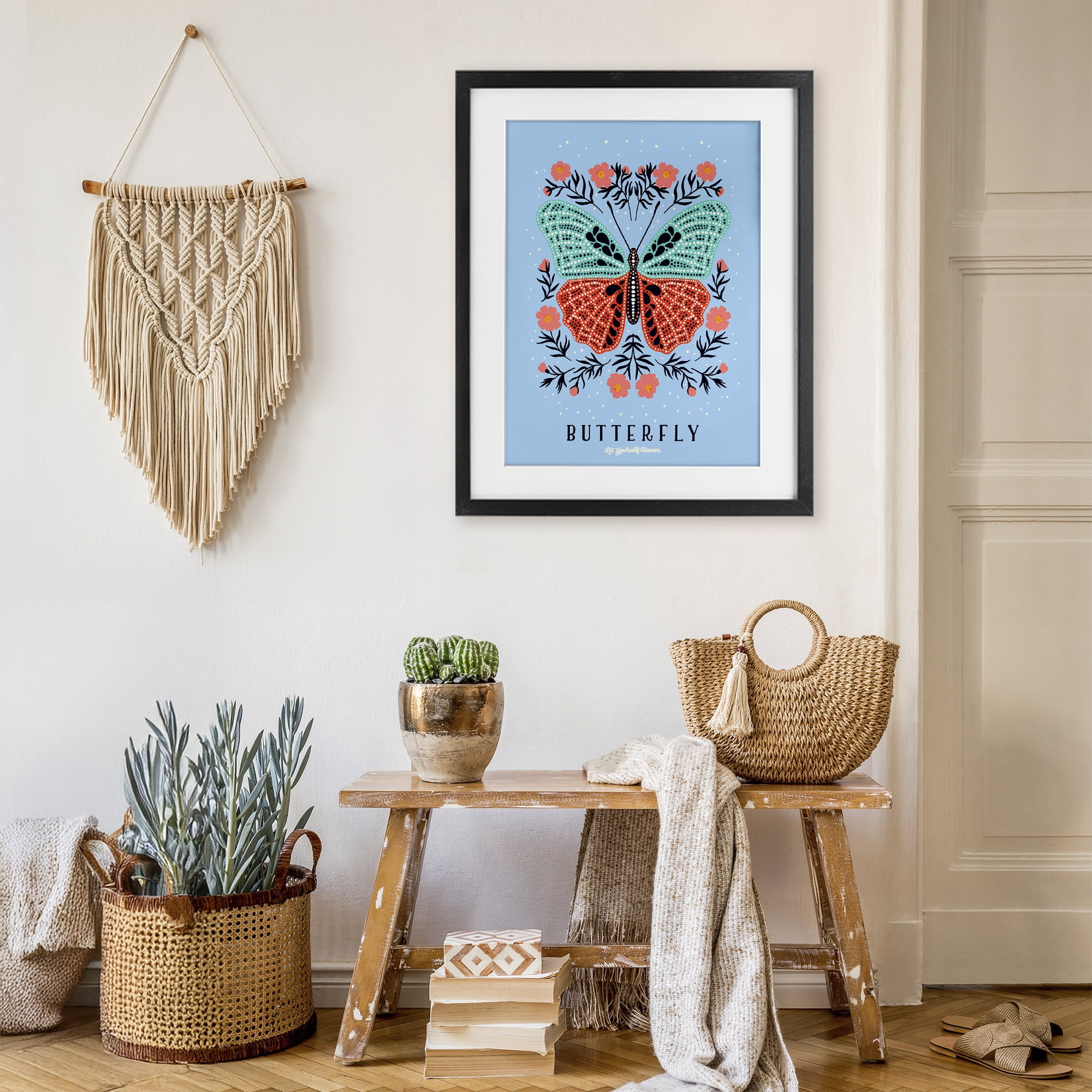 Stupell Industries Butterfly Symmetry on Blue Black Framed Print Under Glass, design by Indira Prieto | IndySign