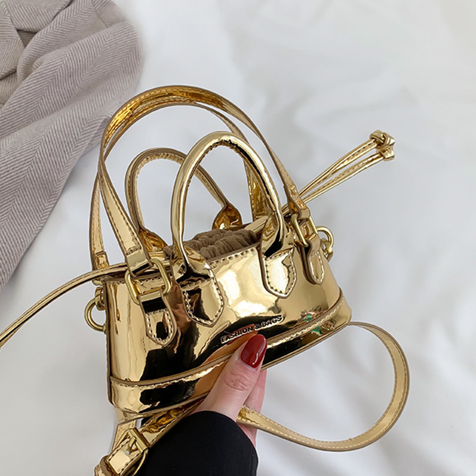 Leather Crossbody Purse for Women, Small Shoulder Bag Handbag Purse Drawstring Closure Handbag Clutch Bag