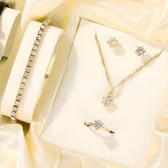 DESIGNICE 5Pcs Elegant Crystal Jewelry Sets For Women Necklace Earrings Ring Bracelet fashion jewelry for women