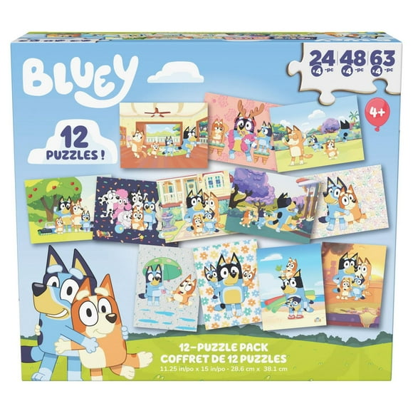 Bluey, Coffret de 12 puzzles pour les familles et les enfants à partir de 4 ans