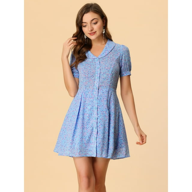 INSPIRE CHIC Women's Floral Print Short Sleeve Above Knee Shirt Dress
