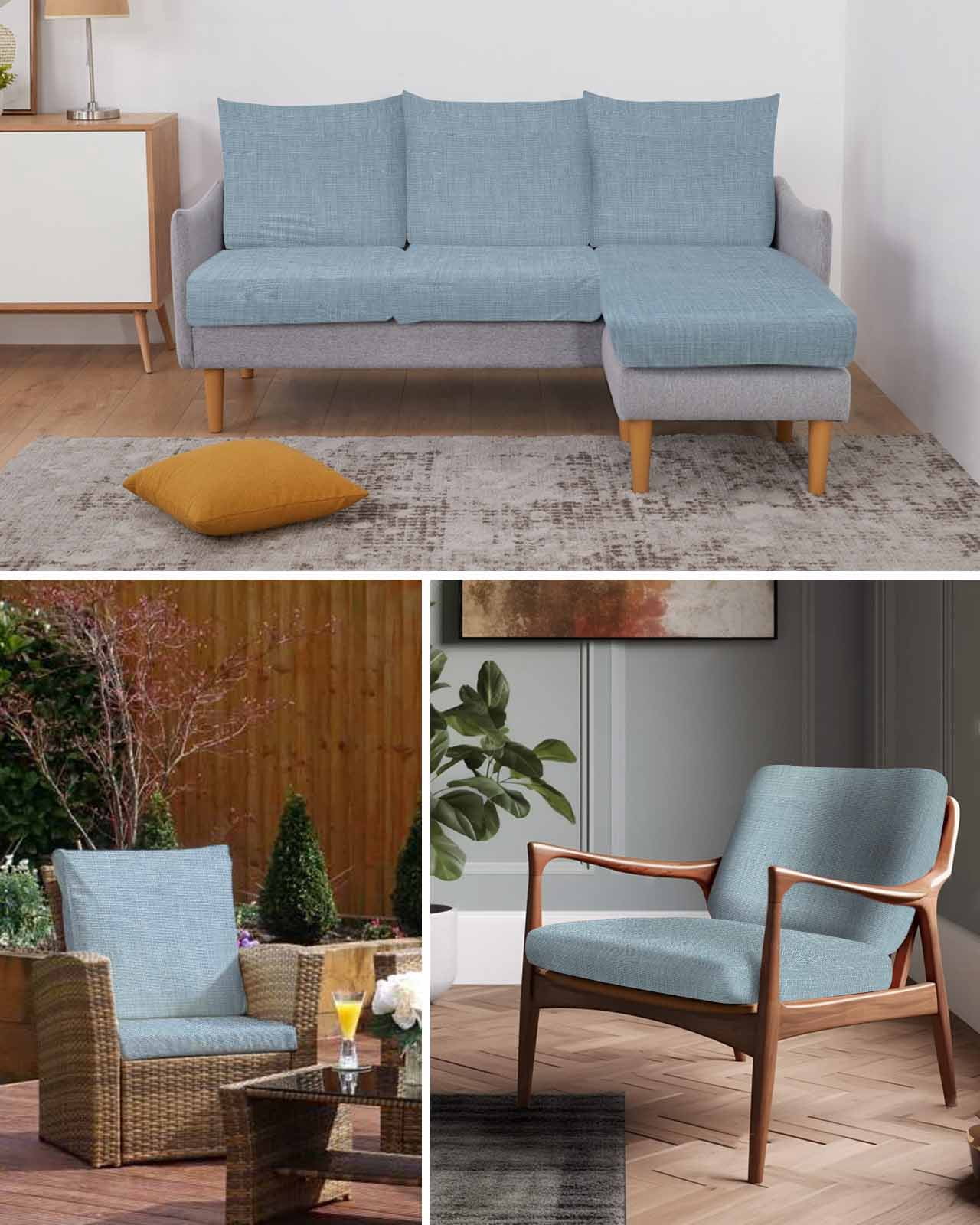 Vintage Sky Blue Couch Cushion Covers Stretch, Washable Sofa Seat Covers Individual Seat Cushion Sofa Slipcovers Farmhouse Retro Solid Color Linen Texture Couch Cover Furniture Protector S-3PCS