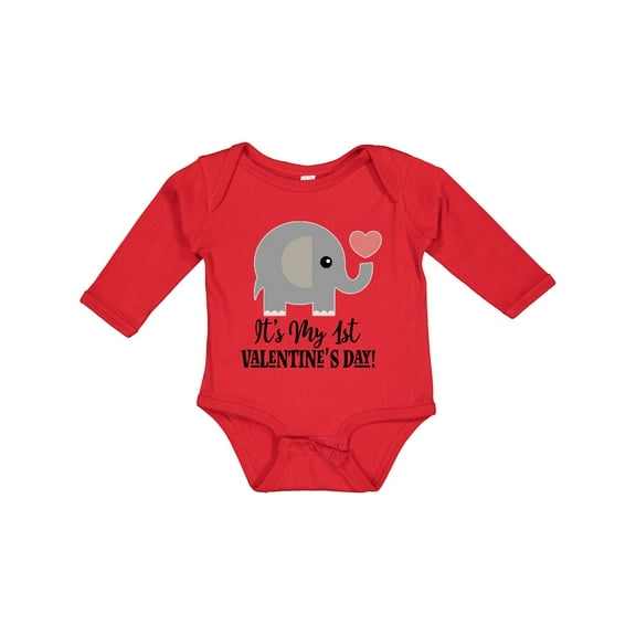 Inktastic 1st Valentines Day Baby Elephant Boys or Girls Long Sleeve Baby Bodysuit