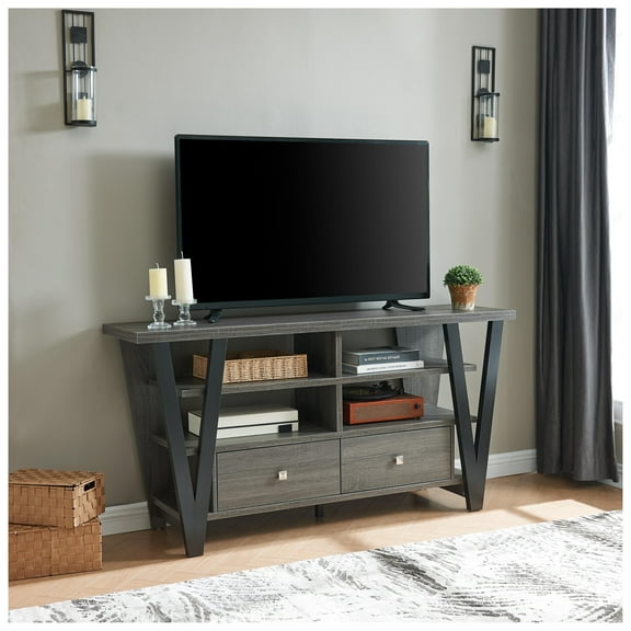 Tall TV Stand Cabinet with 2 Drawers on Metal Glides and 2 Shelf Compartments