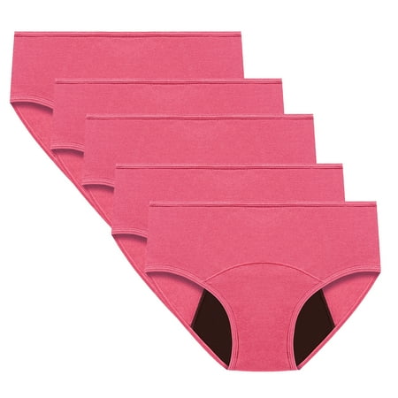 ATOYSOY Women s Mid Waist Period Underpants Plus Size Hip Lifting Cotton Panties  5 Pack Clearance Multipack Stretchy Shapewear Control Briefs Seamless Solid Leak Proof Panty Comfy Pink M
