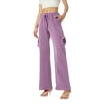 thumbnail image 2 of Cargo Pants Women Petite Size Elastic Waist Bootcut Yoga Workout Casual Trousers Purple XS, 2 of 5