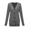 thumbnail image 4 of Womens Cable Knit Cardigan Long Sleeve Open Front Button Down Long Sweater Coat V Neck Casual Fall Winter Knitwear with Pocket Gray L, 4 of 4