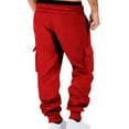 thumbnail image 6 of Sweatpants Pants for Men Sports Leisure Pocket Solid Color Elastic Waist Drawstring Straight Leg Retractable Hem Design Long Pants with Pocket, 6 of 9