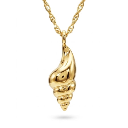 Gold 3D Conch Pendant Necklace - 14 Karat Solid Gold - Seashell Necklace - Ocean Jewelry - Gold Chain Included