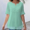 thumbnail image 3 of KZKR Womens Notch V Neck Jacquard Top Summer Dot Chiffon Shirt Short Sleeve Blouse Casual Lace Trim Tops, 3 of 4