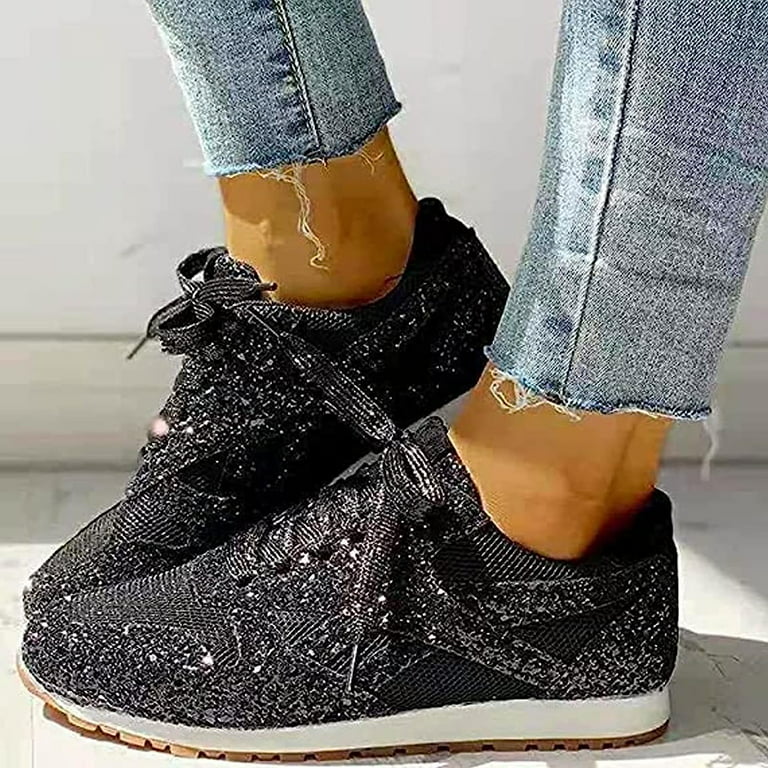 Women's casual breathable crystal bling lace sport shoes Glitter