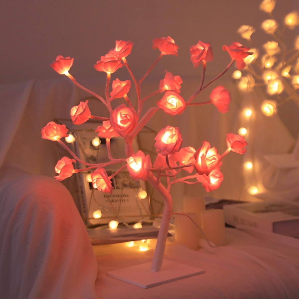 EONQY LED Desk Lamps, Tabletop Bonsai Tree Lights USB Powered Light Up Rose Tree Lamp for Party Home Wedding Christmas Decor