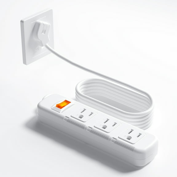 Flat Plug Power Strip Surge Protector 3 Outlets, Extension Cord 3 ft 3 Prong, 300J, 10A/1250W, Overload protection Switch, Plug Strip for Home Office, Child Safety Slide Outlet Covers, SGS Approved