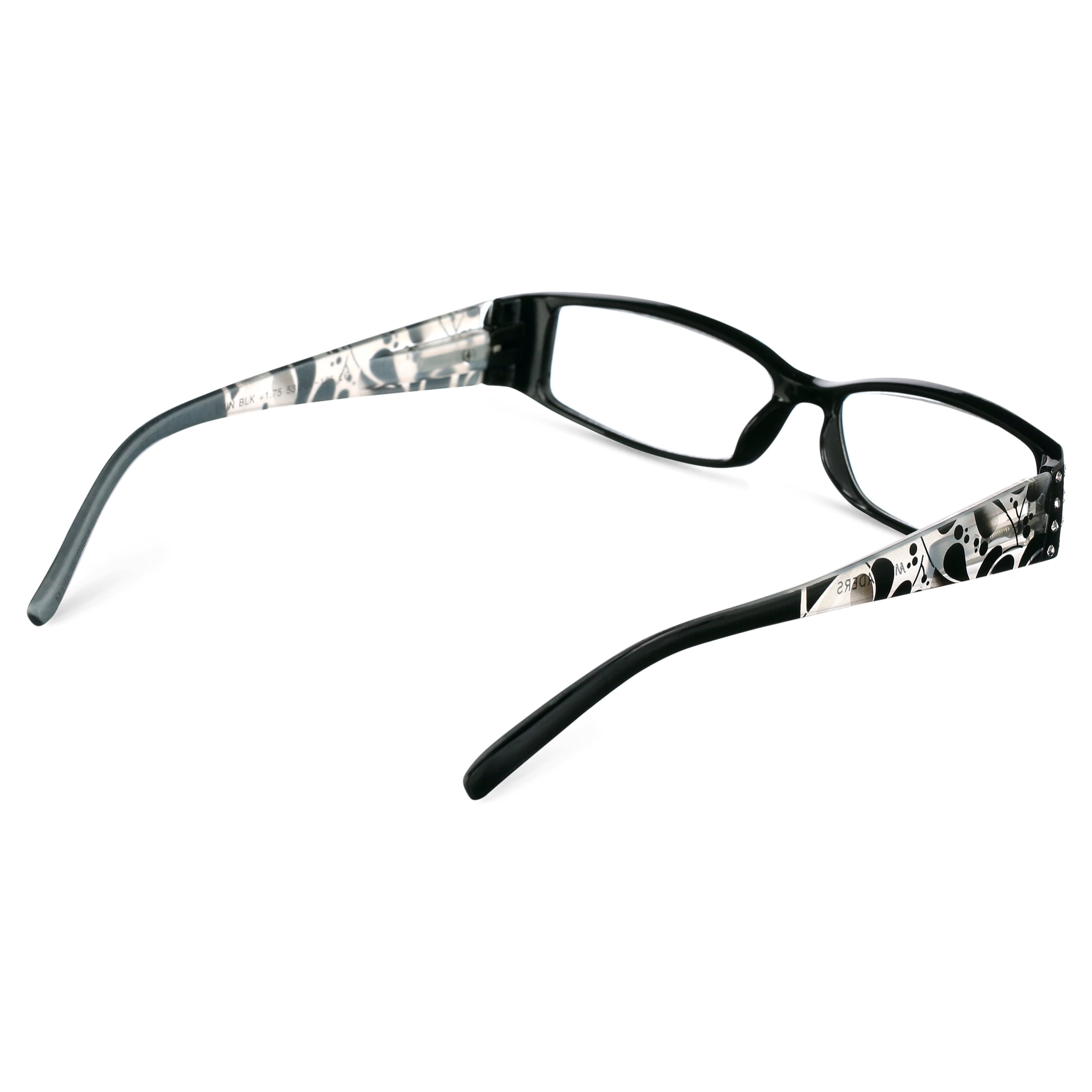 M Readers Women's Erin +1.75 Rectangle Reading Glasses with Case, Black