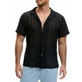 thumbnail image 4 of INSPIRE CHIC Mesh Shirt for Men's Camp Collar Short Sleeve Button Down Party See Through Shirts S Dark Black, 4 of 6