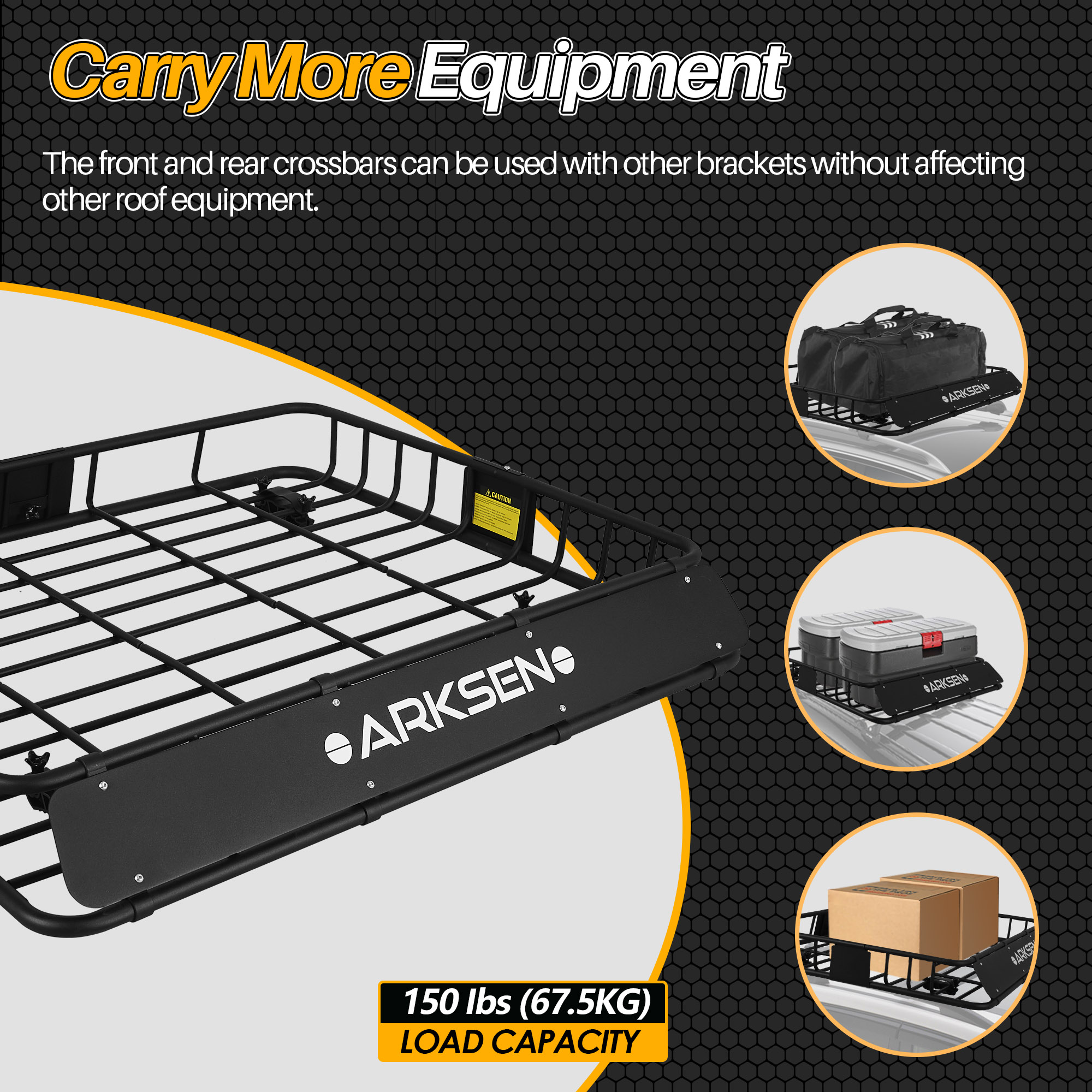 ARKSEN 43" x 50" x 6" Perfect-Wide Roof Rack Cargo Basket 150 lb. Capacity  Full-size SUV Top Luggage Holder Storage Carrier, Black