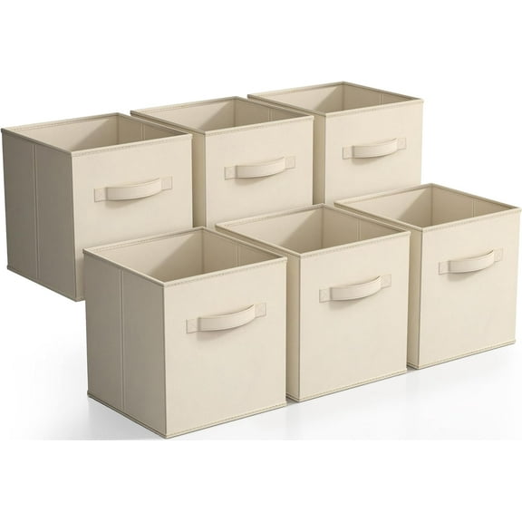 Sorbus 11" Collapsible Fabric Storage Cubes - 6 Foldable Bins with Handles for Clothes, Toys, Books (Beige)