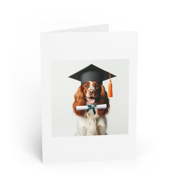 DistinctInk Greeting Card / Note Card - Welsh Springer Spaniel Graduation - PACK of 25