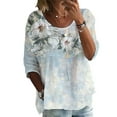 thumbnail image 1 of Fashnice T-shirt pour Femmes Col Rond T-shirt Imprimé Floral Hauts d'Été Tunique Décontractée de Plage Blouse Fleur Bleue m, 1 of 2