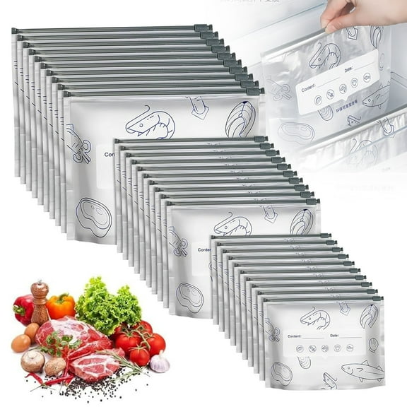 Reusable Aluminum Foil Sealable Food Bags With Zipper Stand Up Insulated Lunch & Freezer Storage Pouches Odor Resistant 30PCS 3 size