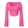 thumbnail image 4 of Tops For Women T-Shirts Long Flare Sleeve U Neck Cropped Slim Y2K Going Out Layer Clothes, 4 of 5