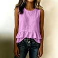 thumbnail image 4 of Womens Ruffle Linen Tank Tops Spring Summer Beach Cute Sleeveless Shirts Vest Top, Loose Fit Vacation Resort Casual Shirt(Light Purple,XL), 4 of 7