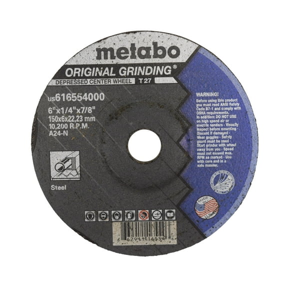 Metabo Grinding Wheel, T27, A24N, 6"X1/4"X7/8" US616554000