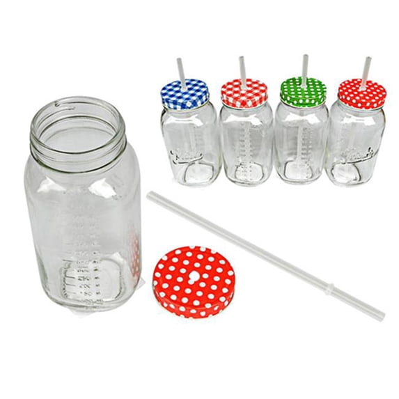 Familymaid 15716 3.1 in. 750 ml Red, Green Polka Dot Mason Jar with Straw - Pack of 24