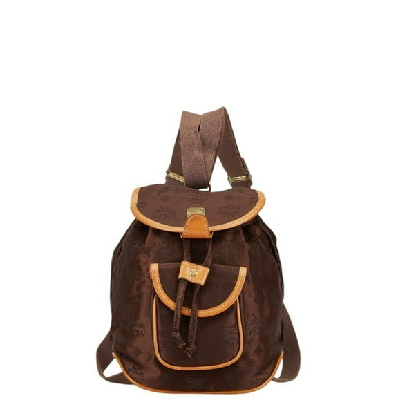 Pre-Owned MCM Visetos Glam Backpack Brown Nylon Leather Women's
