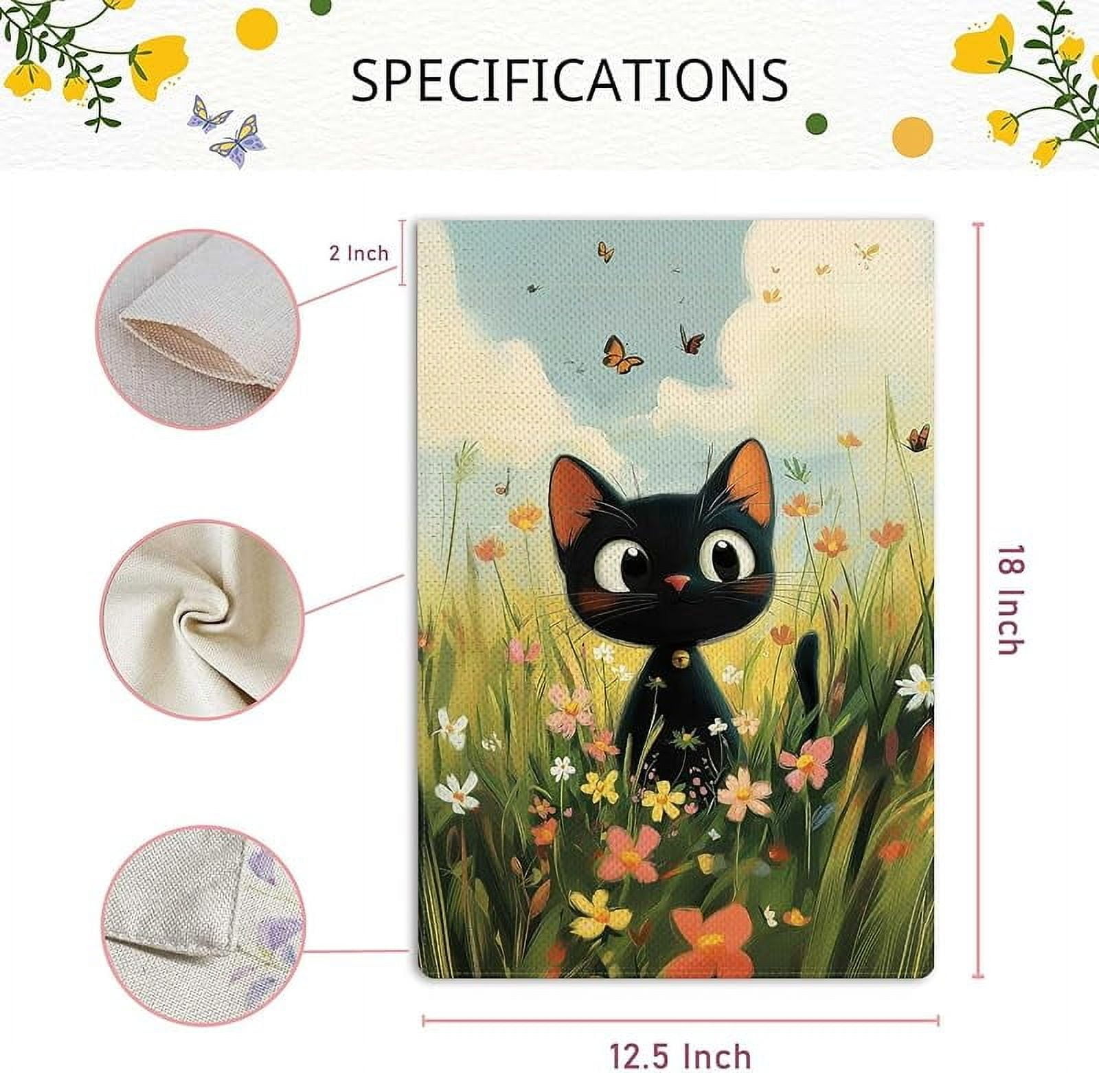Spring Cute Black Cat Garden Flag Spring Summer Butterfly Floral Flowers Garden Flag Vertical Double Sided Rustic Farmland Burlap Yard Lawn Outdoor Decor