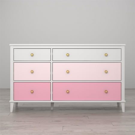 Little Seeds Monarch Hill Poppy 6-Drawer Dresser, White/Pink