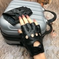 thumbnail image 2 of Stylish Open Finger Leather Gloves With Mesh Cutouts For Women Night Out Cosplay Stage Shows, 2 of 15