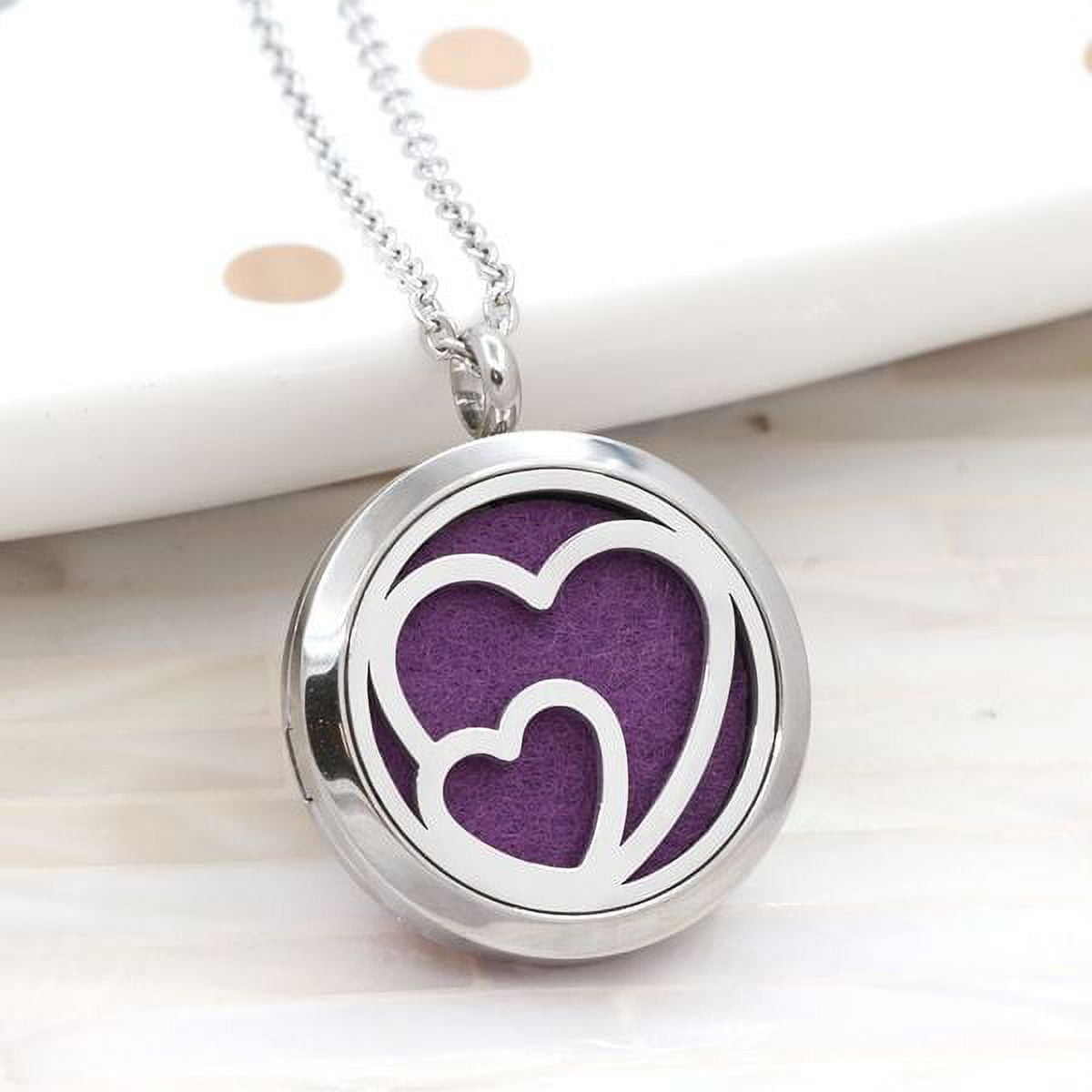 Free Engraving Personalized Aromatherapy Double Hearts Essential Oil Necklace Stainless Steel Diffuser Jewelry Free 12 Pads Gift Box Ship Next Day