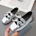 thumbnail image 3 of Dakaela Girls Dress Shoes Square Toe Bowknot Ballet Flats 3T 4T 5T Leather Ballerina Dance Mary Jane for Wedding Party Prom Silver Size 12.5, 3 of 5