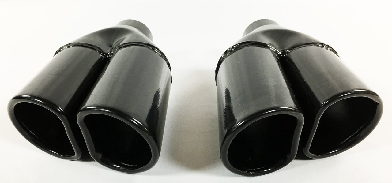 Exhaust Tips 2.25" in Inlet 5.50" X 3.375" Oval D 11.50" in Long Dual Round Edge Black Stainless