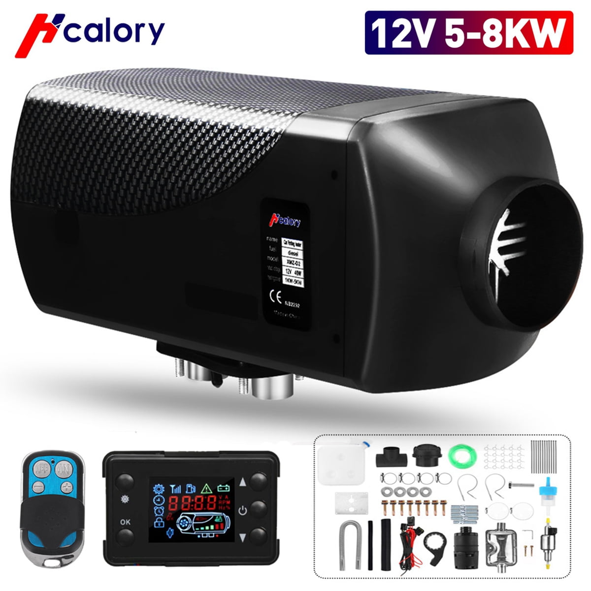 Hcalory Diesel Air Heater, 58KW 12V Black Adjustable Muffler Parking